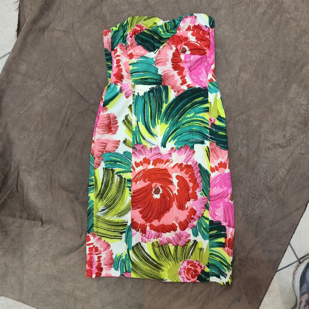 Anthropologie Strapless Midi Dress in Pink, Red, Green